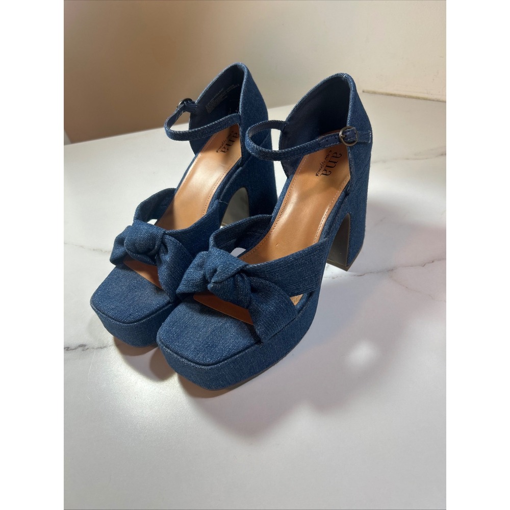 a.n.a A New Approach Womens Blue Denim Platform Block Heel Sandals Size 9.5